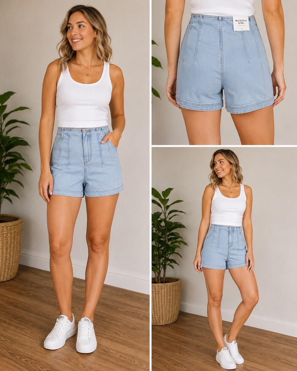 Madden Girl Womens High Rise Denim Shorts Blue Size 28
